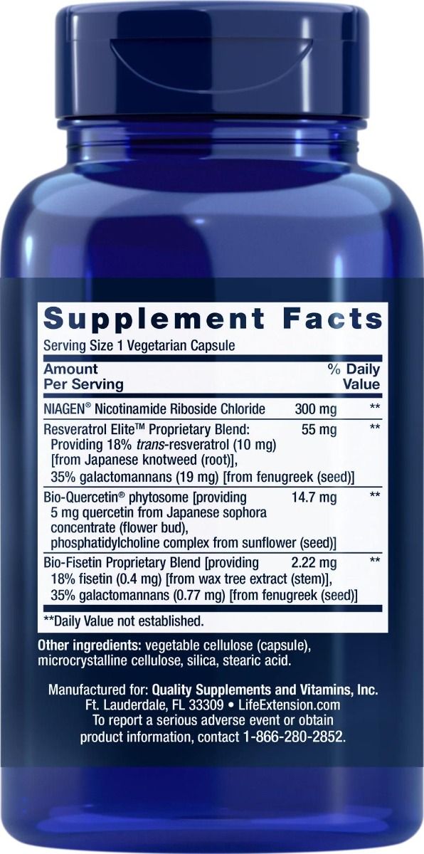 Life Extension NAD+ Cell Regenerator Avec Resvératrol 300 Mg - 30 Gélules - Neuf